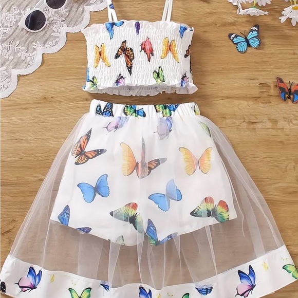 NWOT Girls 2Pc Butterfly Short Set Smock Top and Sheer Skirt Overlay Boutique 8Y - Picture 6 of 11